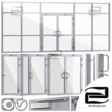 Glass fire doors and partitions, a set of handles