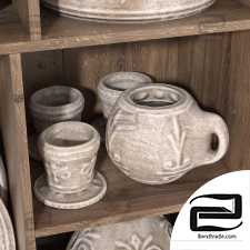 Dishes old history clay pattern n2 / A rack of old dishes with a clay pattern