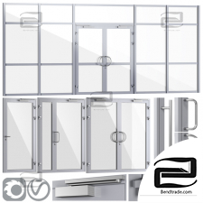 Glass fire doors and partitions, a set of handles