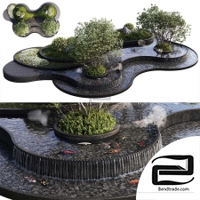 Landscape figure with plants, waterfalls