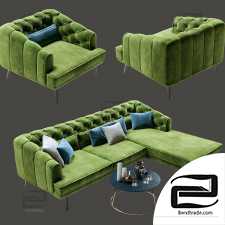 Earl Grey Corner Sofa with Chaise and Armchair