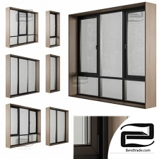 Black Modern Window with Wooden Frame - Windows Set 06