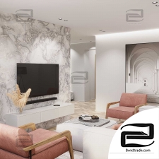 Kitchen-living room 3d scene interior