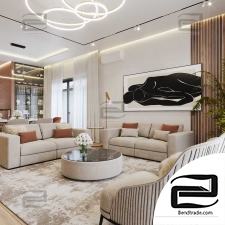 kitchen-living room 3d scene interior