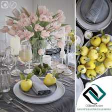 dishes Serving with pink tulips