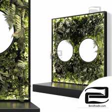 Console with mirrors and vertical garden