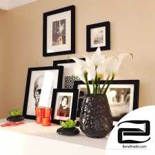 Decor, a set of paintings, a vase with Calla lilies