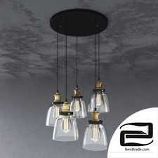 5-light Edison Lamp with Bulbs. Chandelier with 5 suspensions and Edison bulbs