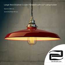 Large Red Enamel Coolie Pendant with E27 Lampholder