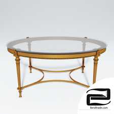 French Brass Round Coffee Table with Glass Top