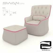 Long-backed SWAN Ciprea chair with pouf