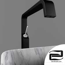 Floor sink Antonio Lupi Marmo Carrara + mixer Gessi Rettangolo-XL 26195 + stool Gessi Mimi + tile Nanoforma Silver Illusion 30x90