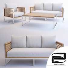 Renava Minorca Outdoor Teak White Sofa Set