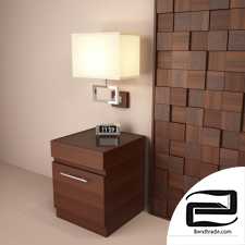Bedside panel with bedside tables and sconces