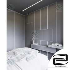 Lights modern bedroom, 3D bedroom scene 