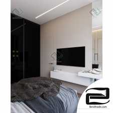 Lights modern bedroom, 3D bedroom scene 