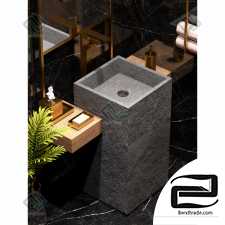 Black Guest Bathroom / 3D scene interior toilet 