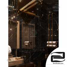 Black Guest Bathroom / 3D scene interior toilet 