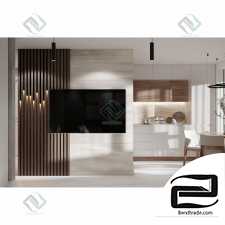 Contemporary living-room 3D scene interior