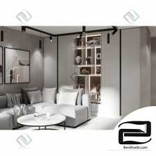 Contemporary living-room 3D scene interior