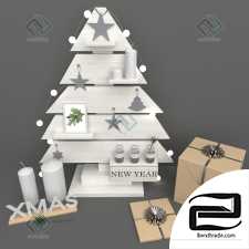 Christmas decorative set with wooden Christmas tree
