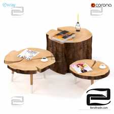 Stump and Slab Coffee Tables Set