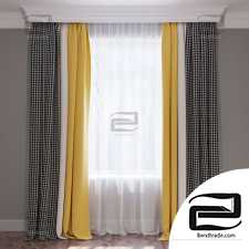 Curtains yellow beige and houndstooth