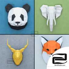 Set of decorative heads Polygonal paper