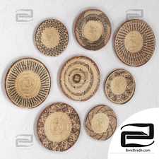 Set of African baskets for wall decor