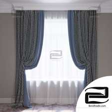 Curtains blue and houndstooth