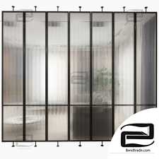 Revolving metal partition with frosted corrugated glass