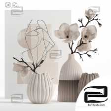 Decorative set Decor set vase with magnolia