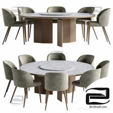 Table and chair Dining Set Morgan round Minotti, camille taupe Italian