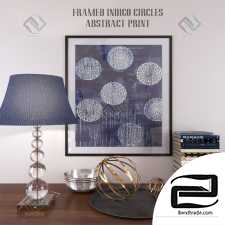 Decorative set FRAMED INDIGO CIRCLES ABSTRACT PRINT