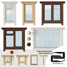 Windows Wooden windows with platbands
