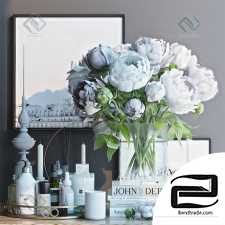 Decor set with peonies and cosmetics Decor set with peonies and cosmetics