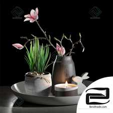 Decorative set Decor set Magnolia branches, onions, rabbit and candle