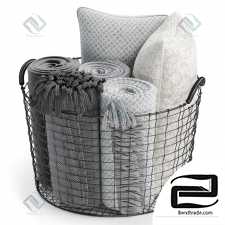 Decorative Set Metal Basket with Pillows and Blankets