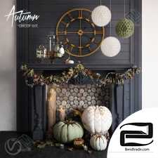 Decorative set Decor set with pumpkins, candles and falshkamin