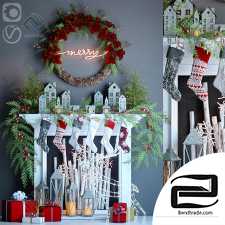 Decorative set Artificial fireplace with Christmas decor