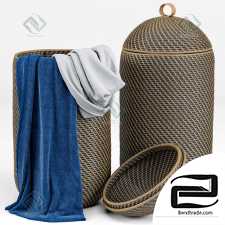 Bathroom Decor Arturo Global Bazaar Grey Rattan Weave Tall Basket