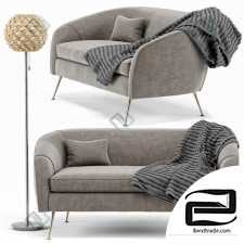 Sofa Stella Mid-Century Loveseat, Urchin Rattan Floor Lamp