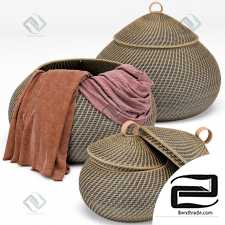 Bathroom Decor Arturo Global Bazaar Grey Rattan Weave Round Basket