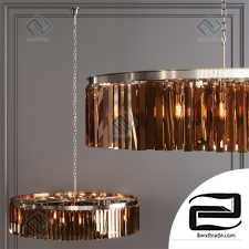 Pendant lamp RH 1920S ODEON RHYS SMOKE GLASS PRISM ROUND CHANDELIER