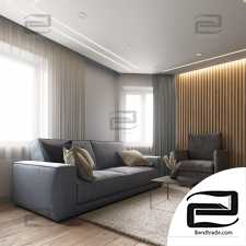 Colored living room 3D scene interior living room 