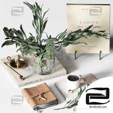 Decorative set with coffee and bouquet