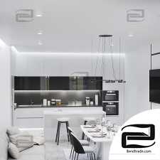 Black White Kitchen and Lounge 2017 3D Scene
