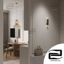 White and wood apartment 3D scene interior