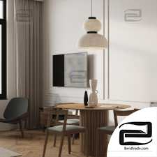 White and wood apartment 3D scene interior