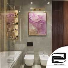 brown bathroom 3D scene interior